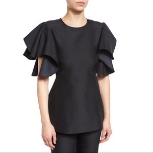 CO. Label Ruffled Short-Sleeve Peplum Blouse